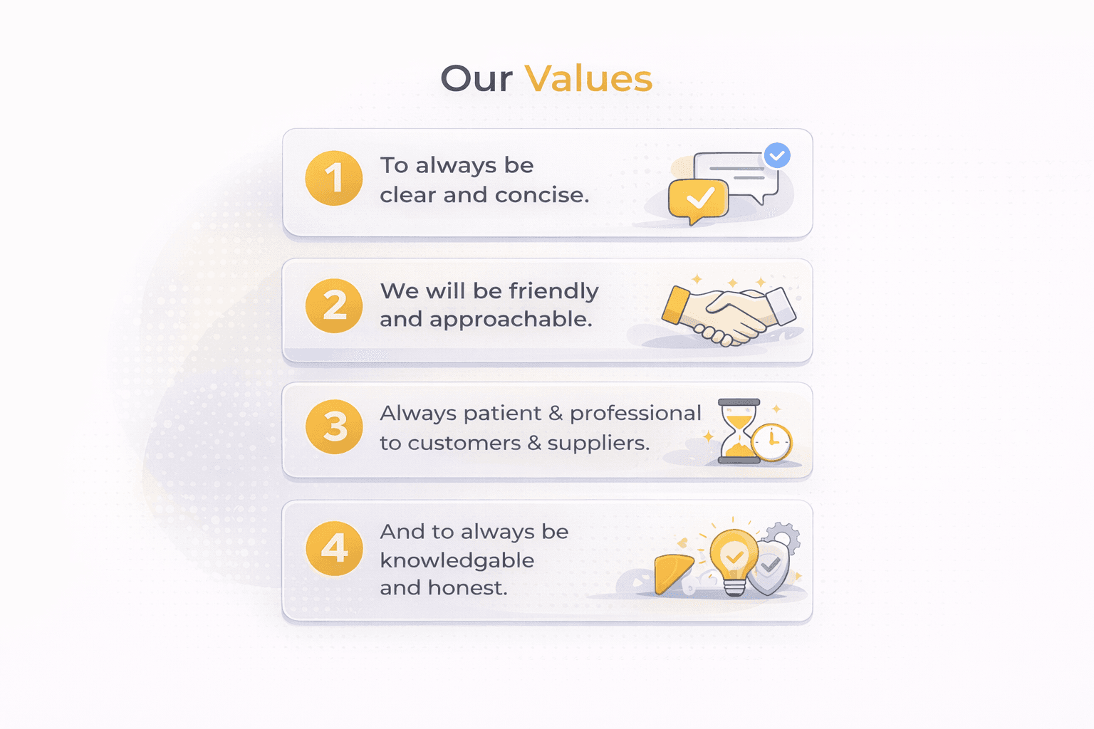 IQ Mobile Values - Clear and concise, friendly and approachable, patient and professional, knowledgeable and honest