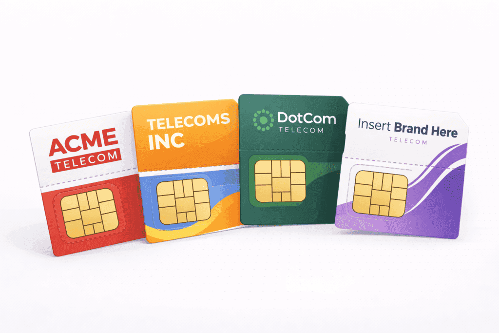 Branded SIM card examples showing custom designs